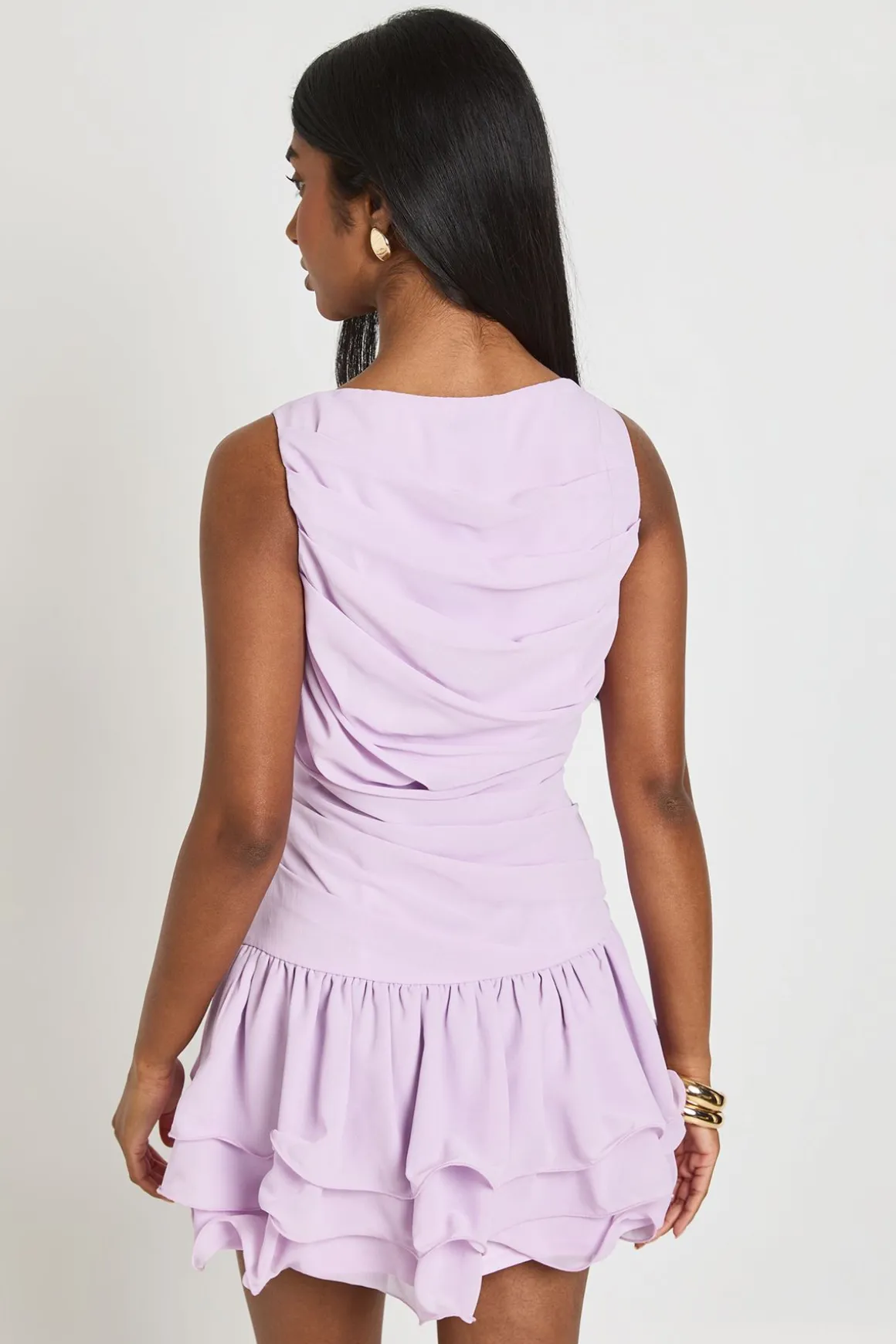 Robe Mini En Mousseline Froncée À Ourlet Asymétrique