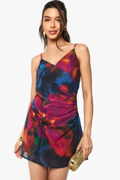 Robe Mini En Mousseline À Imprimé Floral Avec Fronces Latérales