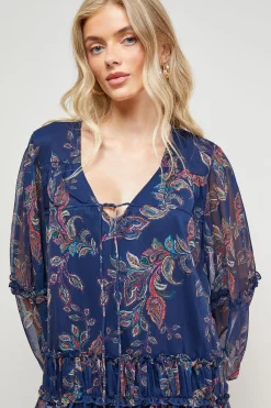 Oasis Robe Mini en Mousseline Imprimée à Encolure Nouée et Devant Froncé<Femme Robes Bohème|Robes À Manches Longues