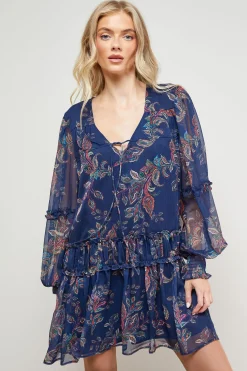 Oasis Robe Mini en Mousseline Imprimée à Encolure Nouée et Devant Froncé<Femme Robes Bohème|Robes À Manches Longues