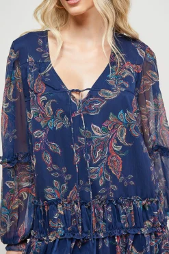 Oasis Robe Mini en Mousseline Imprimée à Encolure Nouée et Devant Froncé<Femme Robes Bohème|Robes À Manches Longues