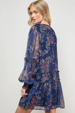 Oasis Robe Mini en Mousseline Imprimée à Encolure Nouée et Devant Froncé<Femme Robes Bohème|Robes À Manches Longues