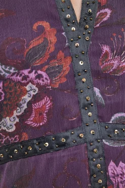 Robe Mini en Mousseline à Imprimé avec Détails de Finition Ornementée
