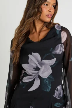 Robe Mini En Mousseline À Manches Longues Et Motif Floral