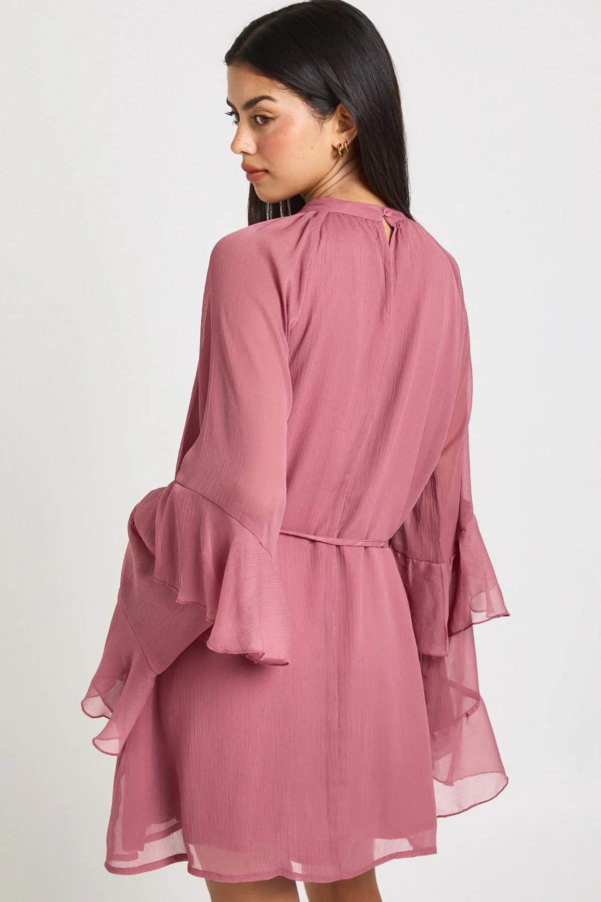 boohoo Robe Mini en Mousseline à Manches Volantées<Femme Robes Patineuses|Robes À Manches Longues