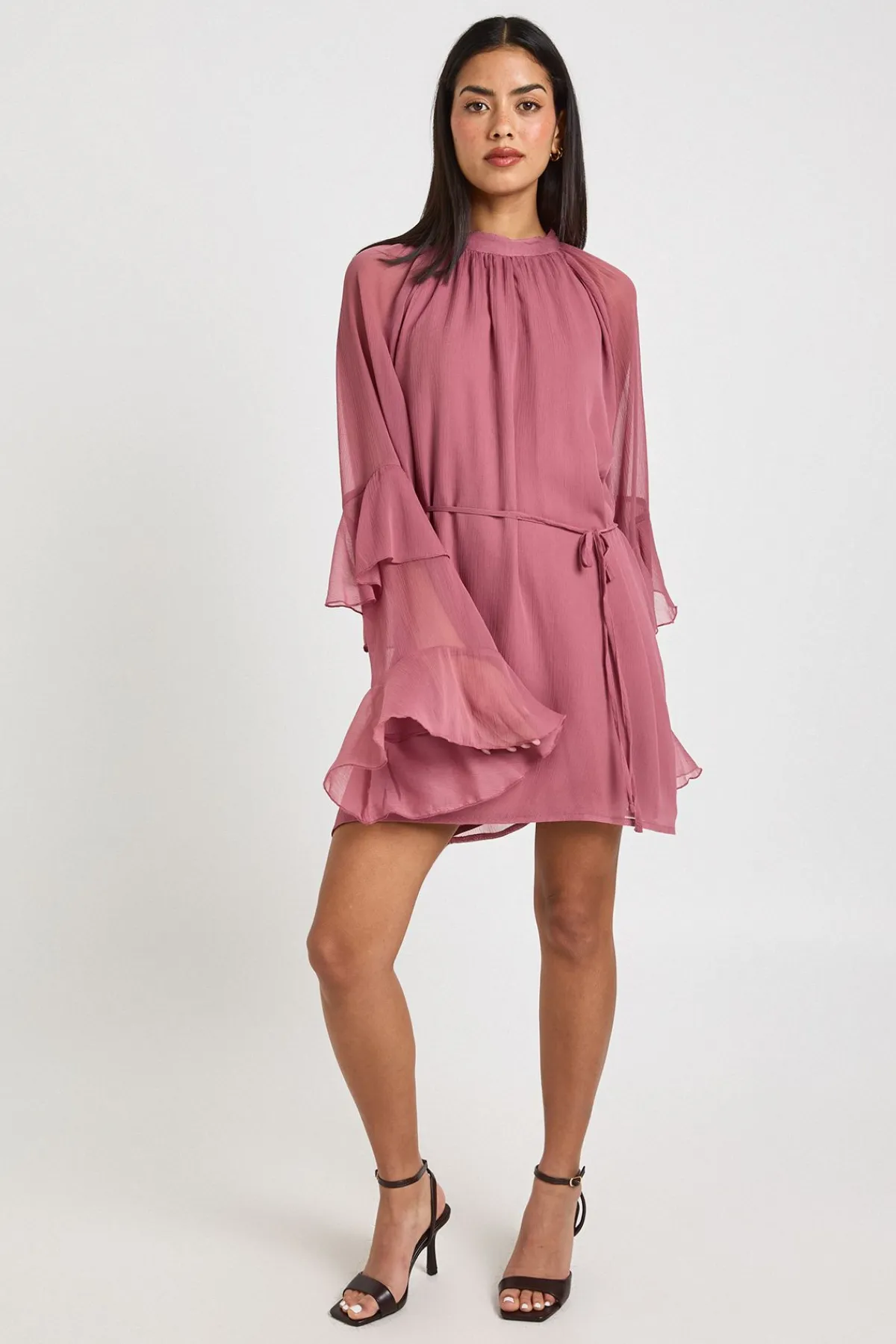 boohoo Robe Mini en Mousseline à Manches Volantées<Femme Robes Patineuses|Robes À Manches Longues