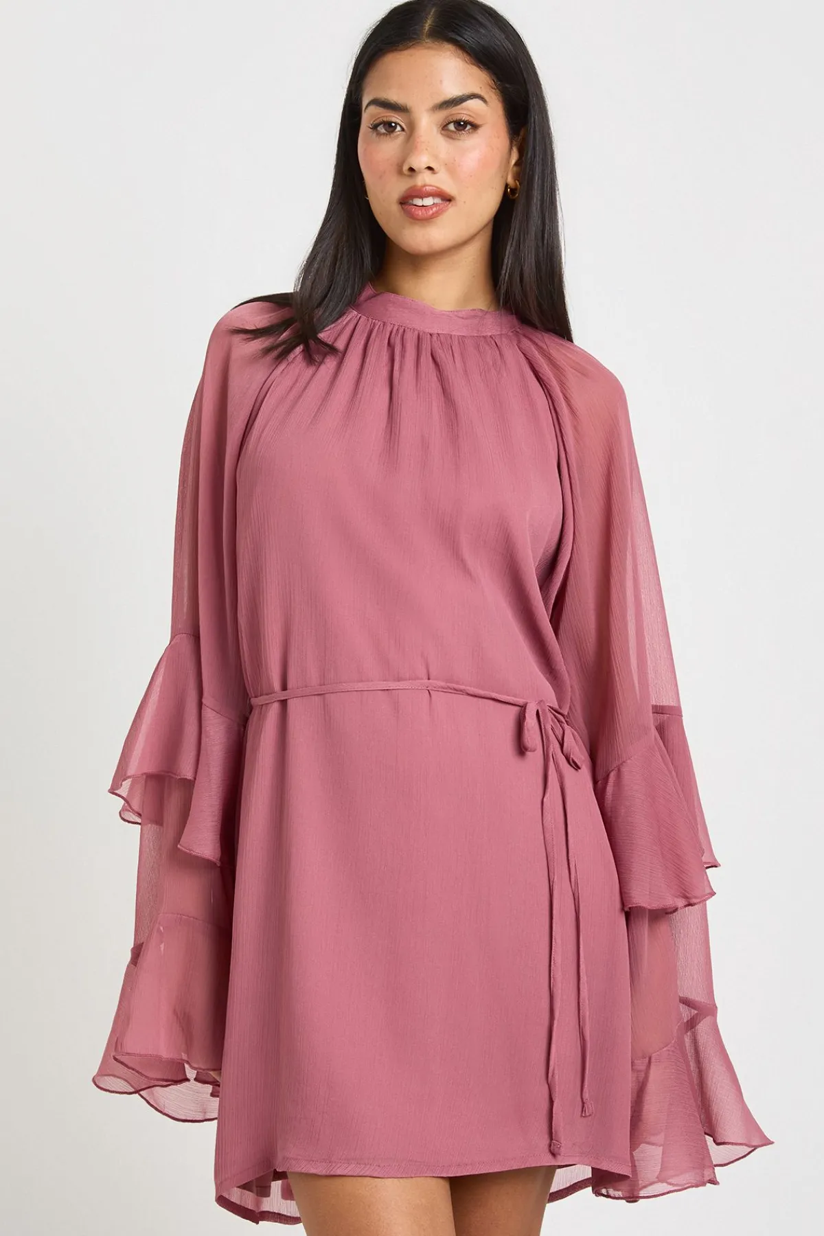 boohoo Robe Mini en Mousseline à Manches Volantées<Femme Robes Patineuses|Robes À Manches Longues
