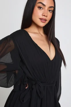 boohoo Robe Mini en Mousseline à Manches Bouffantes et Taille Nouée<Femme Robes Patineuses|Robes À Manches Longues