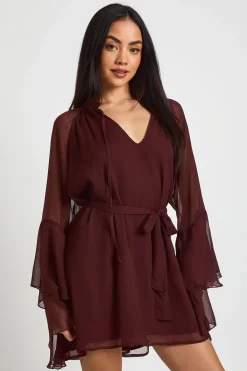 Robe Mini en Mousseline à Manches Évasées