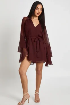 Robe Mini en Mousseline à Manches Évasées