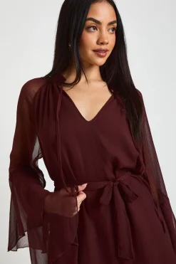 Robe Mini en Mousseline à Manches Évasées