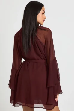 Robe Mini en Mousseline à Manches Évasées