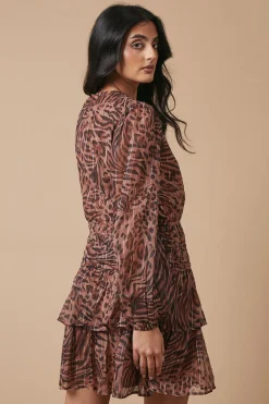 Oasis Robe Mini en Mousseline à Motif Froncée et Plissée<Femme Robes Mi-Longues|Robes À Manches Longues