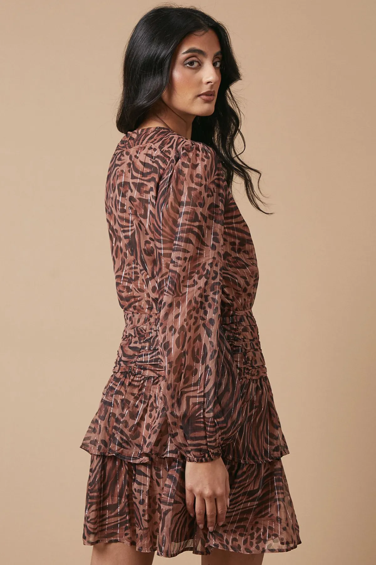Oasis Robe Mini en Mousseline à Motif Froncée et Plissée<Femme Robes Mi-Longues|Robes À Manches Longues