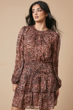 Oasis Robe Mini en Mousseline à Motif Froncée et Plissée<Femme Robes Mi-Longues|Robes À Manches Longues