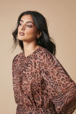 Oasis Robe Mini en Mousseline à Motif Froncée et Plissée<Femme Robes Mi-Longues|Robes À Manches Longues