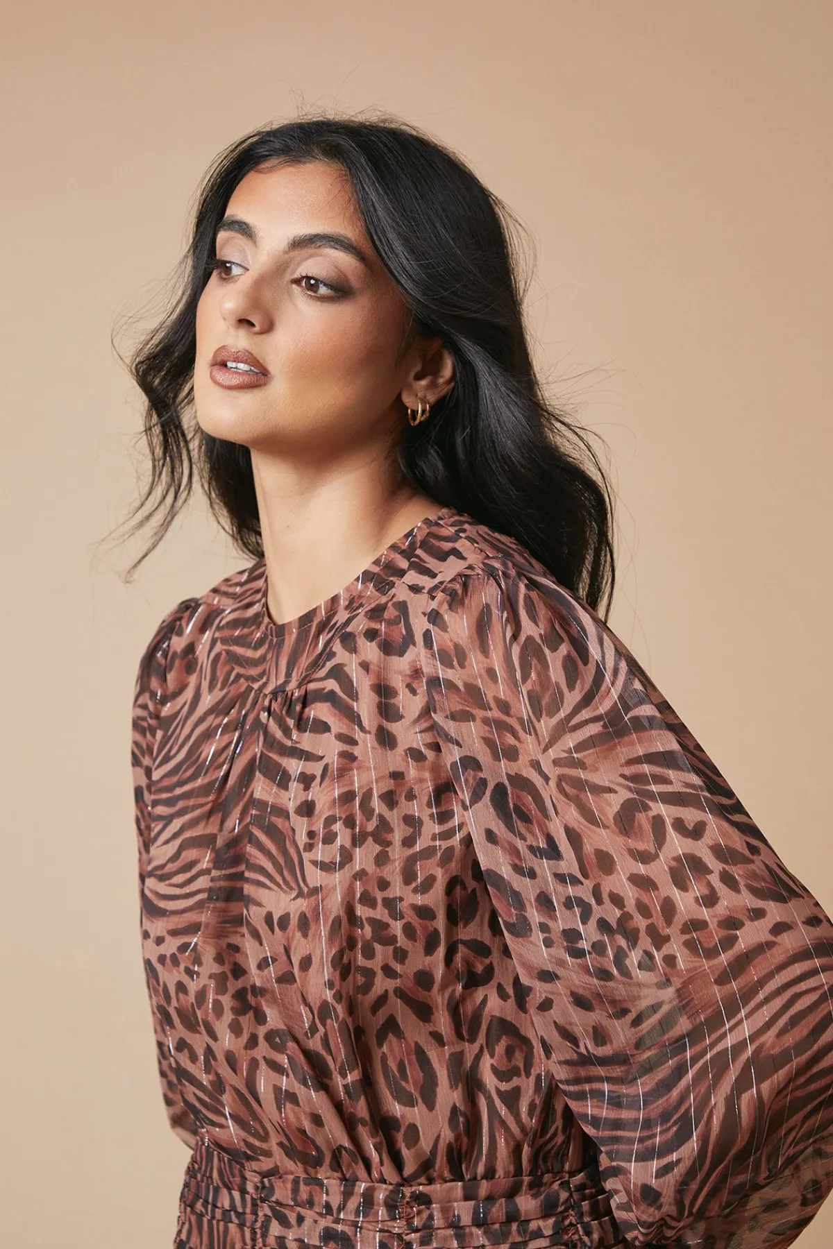 Oasis Robe Mini en Mousseline à Motif Froncée et Plissée<Femme Robes Mi-Longues|Robes À Manches Longues
