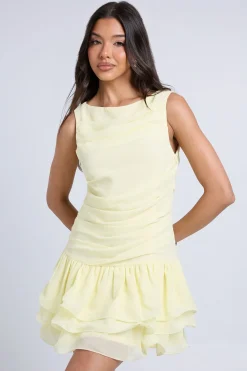 Robe Mini En Mousseline À Taille Basse Et Fronces