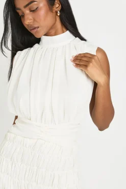 Robe Mini En Mousseline Texturée À Col Montant Et Ourlet Asymétrique