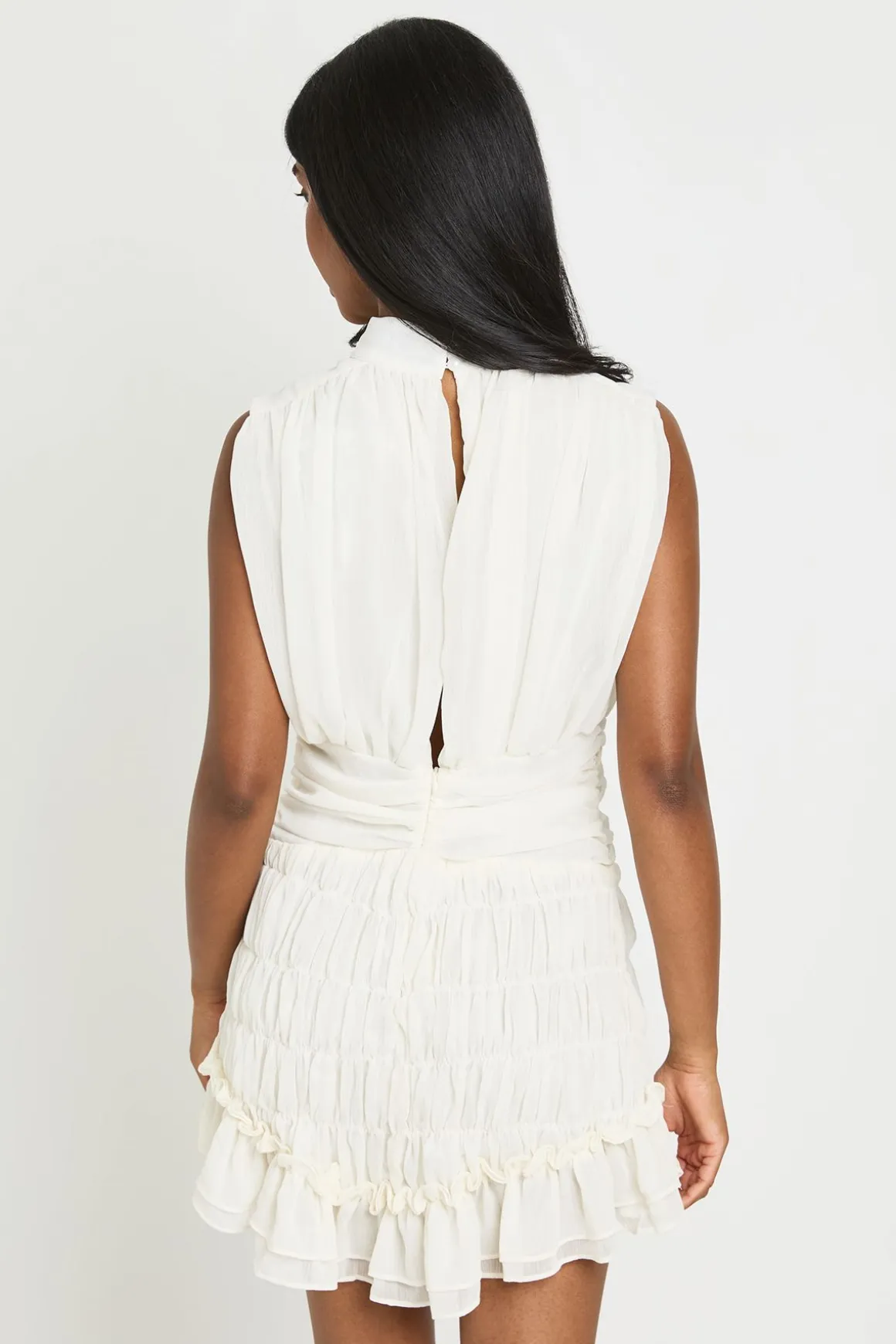 Robe Mini En Mousseline Texturée À Col Montant Et Ourlet Asymétrique