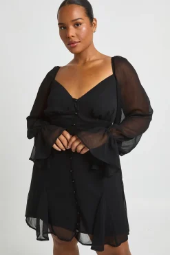 Robe Mini En Mousseline Texturée À Empiècements Godets Grande Taille