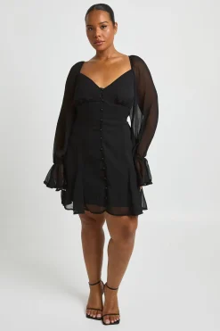 Robe Mini En Mousseline Texturée À Empiècements Godets Grande Taille