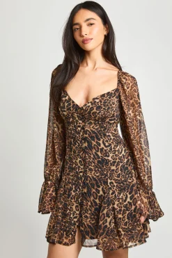 Robe Mini En Mousseline Texturée À Imprimé Léopard Avec Ourlet À Godets