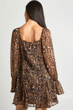 Robe Mini En Mousseline Texturée À Imprimé Léopard Avec Ourlet À Godets