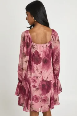 Robe Mini En Mousseline Texturée À Imprimé Floral Et Ourlet À Godets