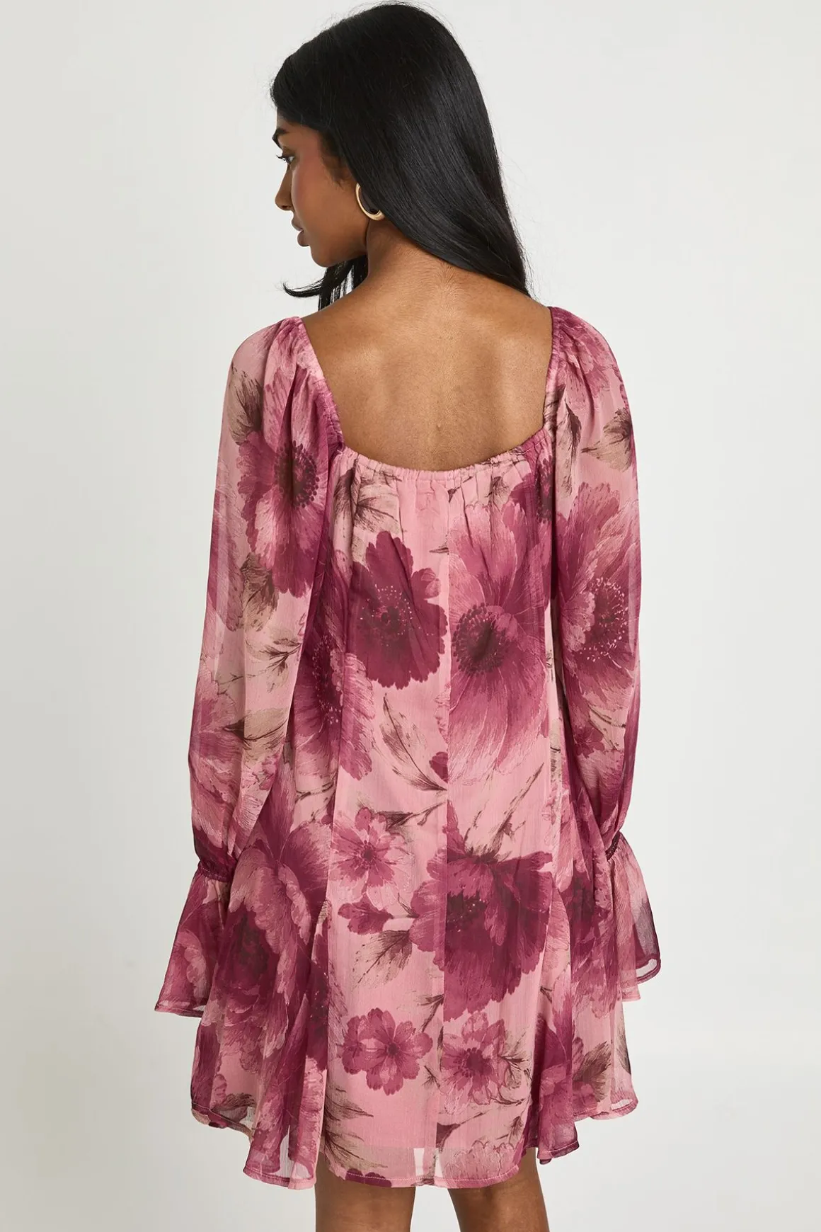 Robe Mini En Mousseline Texturée À Imprimé Floral Et Ourlet À Godets