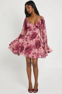 Robe Mini En Mousseline Texturée À Imprimé Floral Et Ourlet À Godets