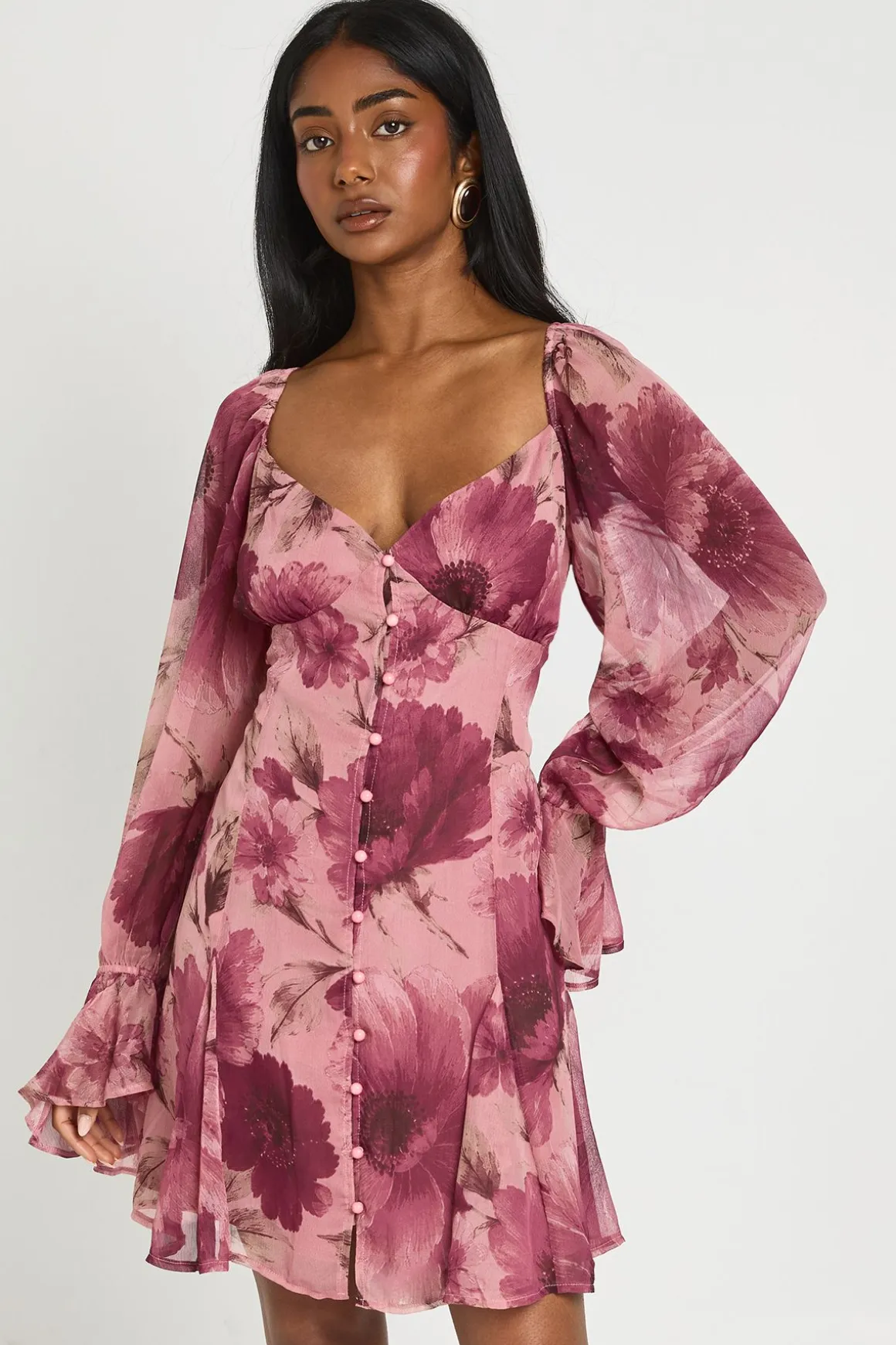 Robe Mini En Mousseline Texturée À Imprimé Floral Et Ourlet À Godets