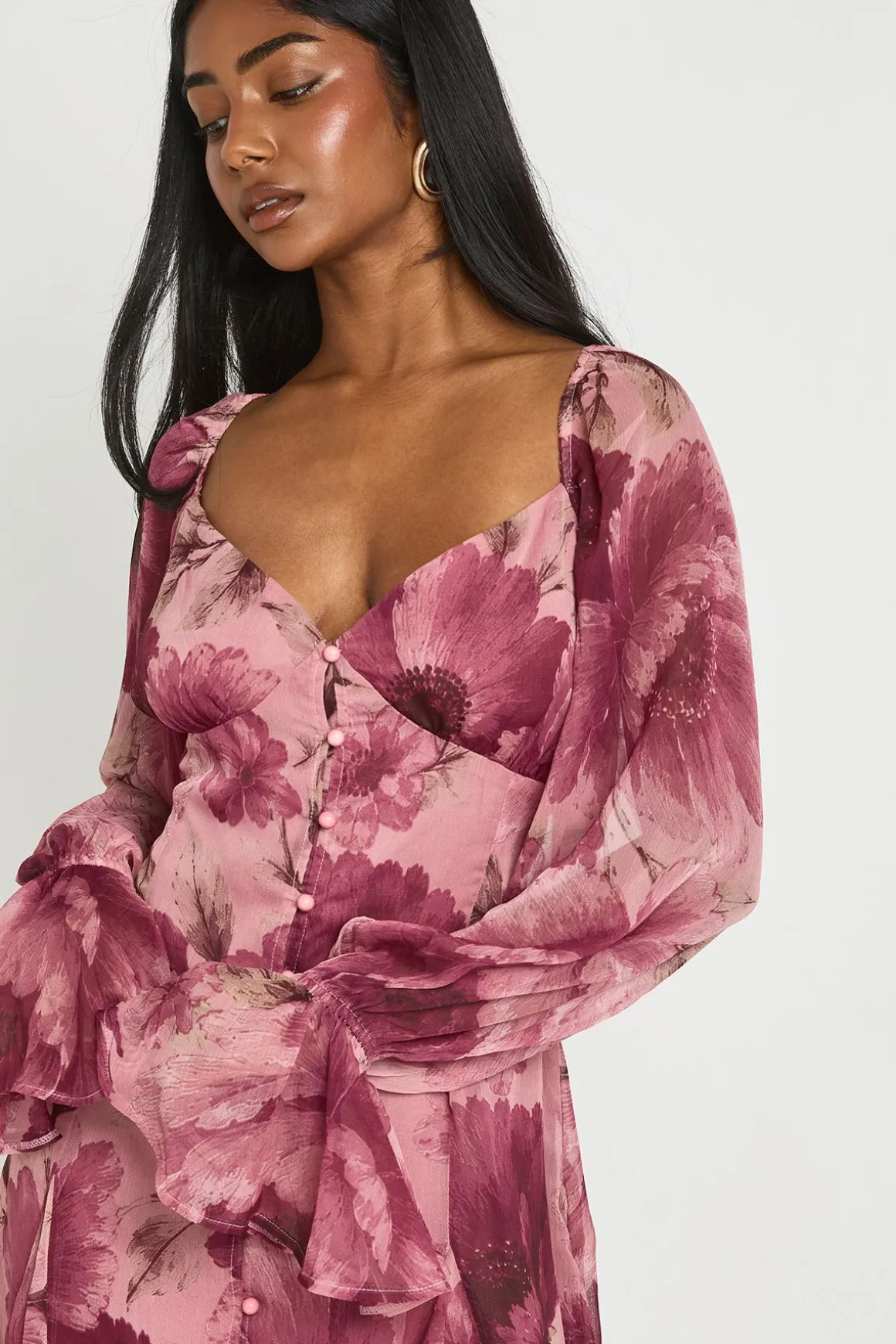 Robe Mini En Mousseline Texturée À Imprimé Floral Et Ourlet À Godets