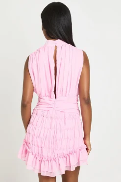 Robe Mini En Mousseline Texturée À Col Montant Et Ourlet Asymétrique
