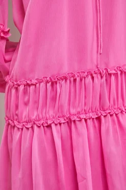 Oasis Robe Mini en Mousseline Unie à Fronces Devant et Col Noué<Femme Toutes Les Robes|Robes À Manches Longues