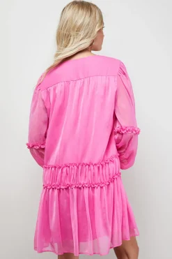 Oasis Robe Mini en Mousseline Unie à Fronces Devant et Col Noué<Femme Toutes Les Robes|Robes À Manches Longues