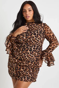 Robe Mini En Mousseline À Volants Imprimé Léopard Grande Taille