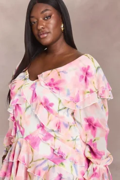 Robe Mini En Mousseline À Volants Et Imprimé Floral Plus
