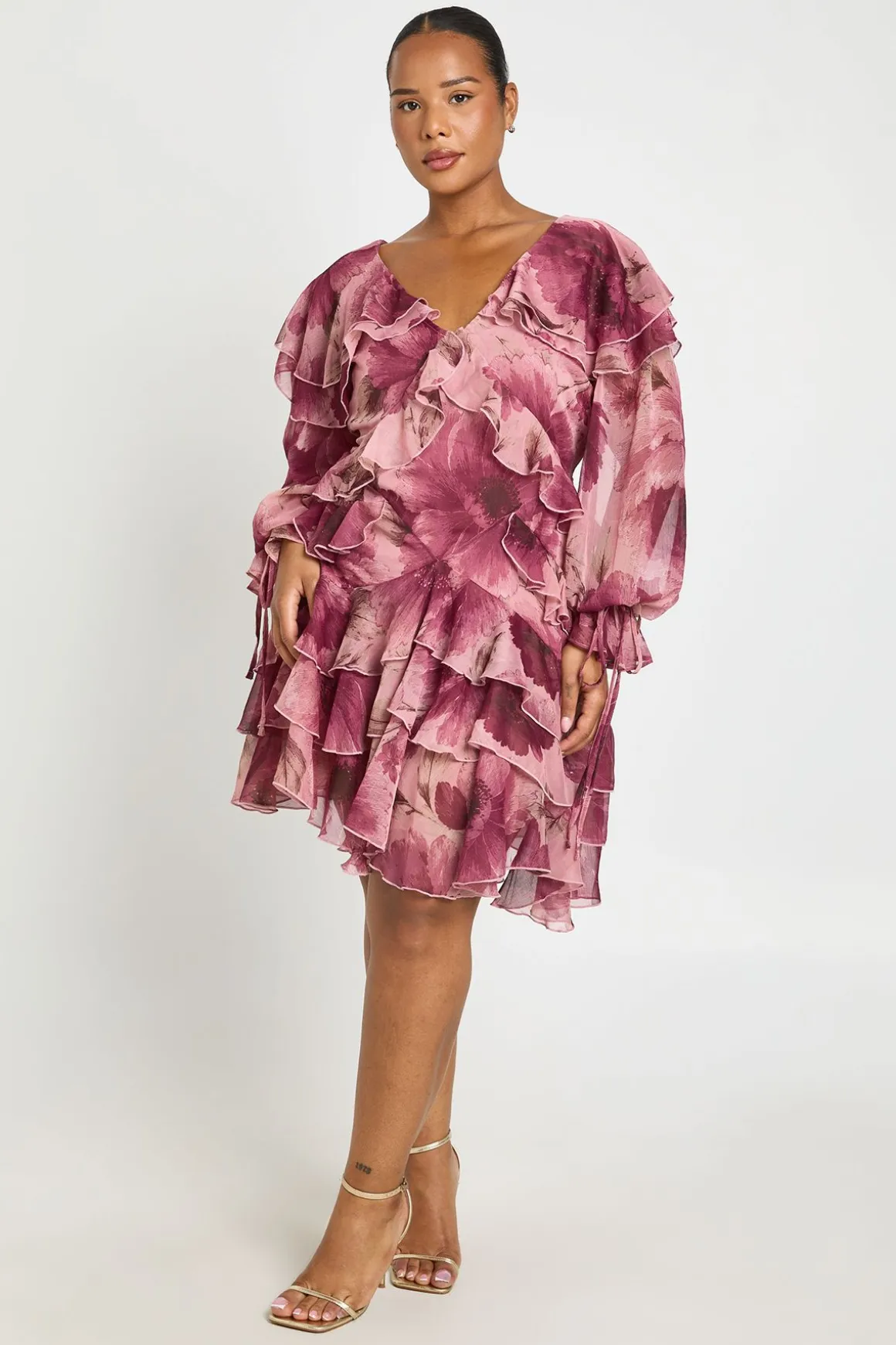 Robe Mini En Mousseline À Volants Et Imprimé Floral Plus