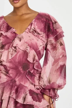 Robe Mini En Mousseline À Volants Et Imprimé Floral Plus