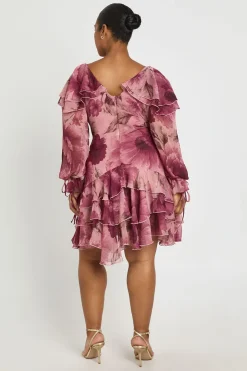 Robe Mini En Mousseline À Volants Et Imprimé Floral Plus