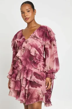Robe Mini En Mousseline À Volants Et Imprimé Floral Plus