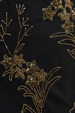 Robe Mini en Organdi Tissé Ornée d'Appliqués Floraux