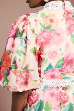 Coast Robe Mini en Organza Imprimé à Col et Bordure en Dentelle<Femme Satin Et Dentelle|Robes