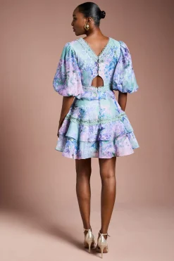 Coast Robe Mini en Organza à Manches Bouffantes et Finitions Dentelle<Femme Satin Et Dentelle|Robes