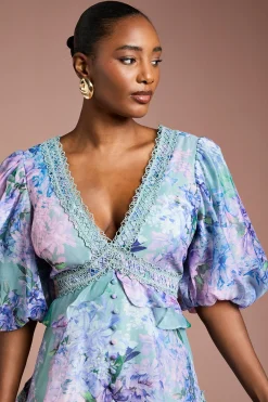 Coast Robe Mini en Organza à Manches Bouffantes et Finitions Dentelle<Femme Satin Et Dentelle|Robes