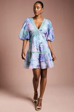 Coast Robe Mini en Organza à Manches Bouffantes et Finitions Dentelle<Femme Satin Et Dentelle|Robes