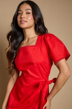 Dorothy Perkins Robe Mini En Popeline Avec Jupe Portefeuille Et Bordure En Dentelle Petite Taille<Femme Satin Et Dentelle|Robes