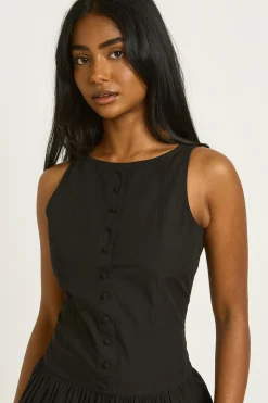 Robe Mini En Popeline De Coton À Encolure Bateau Avec Boutonnage