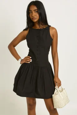 Robe Mini En Popeline De Coton À Encolure Bateau Avec Boutonnage